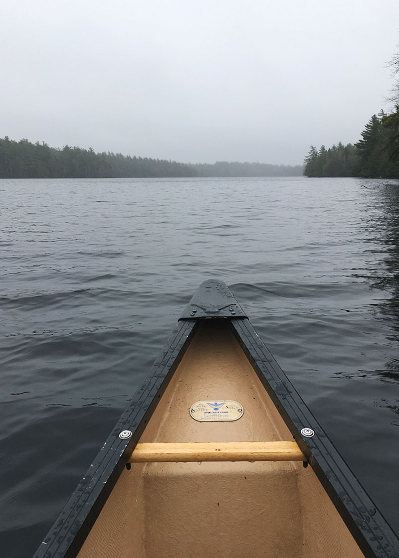 Paddling Kejimkujik National Park. Canoe view of Big Dam Lake.