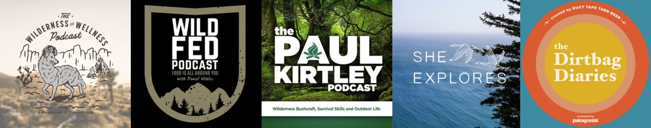 Check out these great outdoor adventure podcasts: Wilderness Wellness, Wild Fed, Paul Kirtley, She Explores, and Dirtbag Diaries.